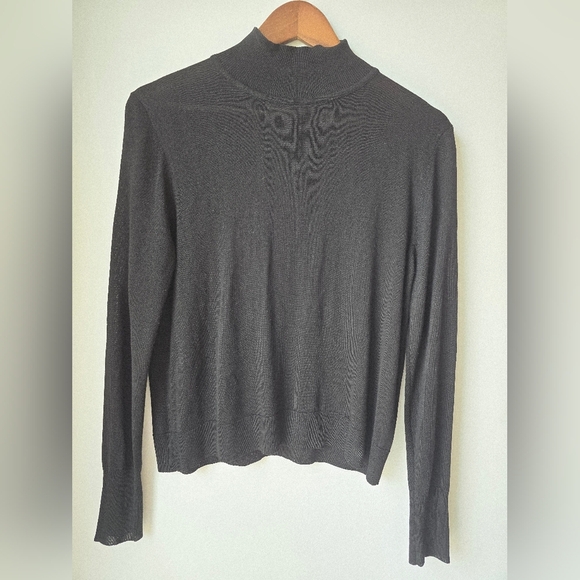 Zara Mockneck Fine Knit Classic Black Sweater Top Long Sleeve Size M - Picture 2 of 7